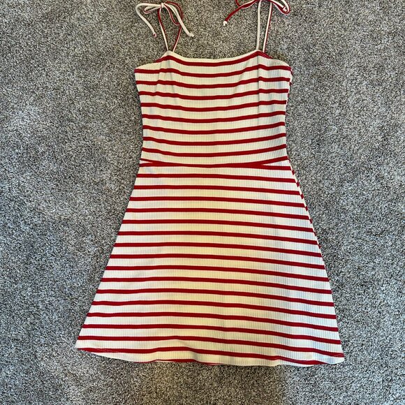 Reformation Annette Dress in Red and White Stripe, Size L - Picture 2 of 5